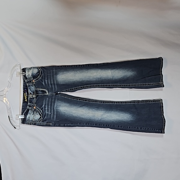 Vtg Angels Jeans, 7, big stitch, distressed, fancy pockets, Y2K - Picture 1 of 17